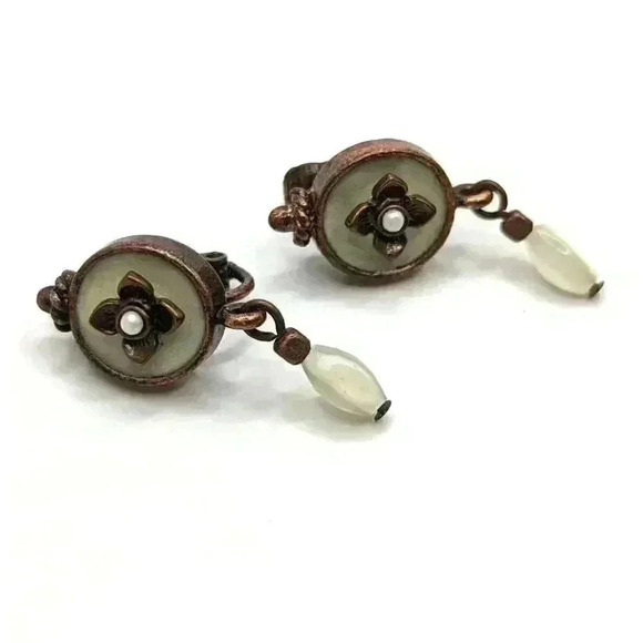 Nina Ricci for AVON Vintage Cream Brass Enamel Clip-on Earrings Women Jewelry NR - Picture 2 of 5